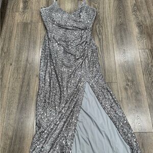 Eliza J Silver Sequin Maxi Dress